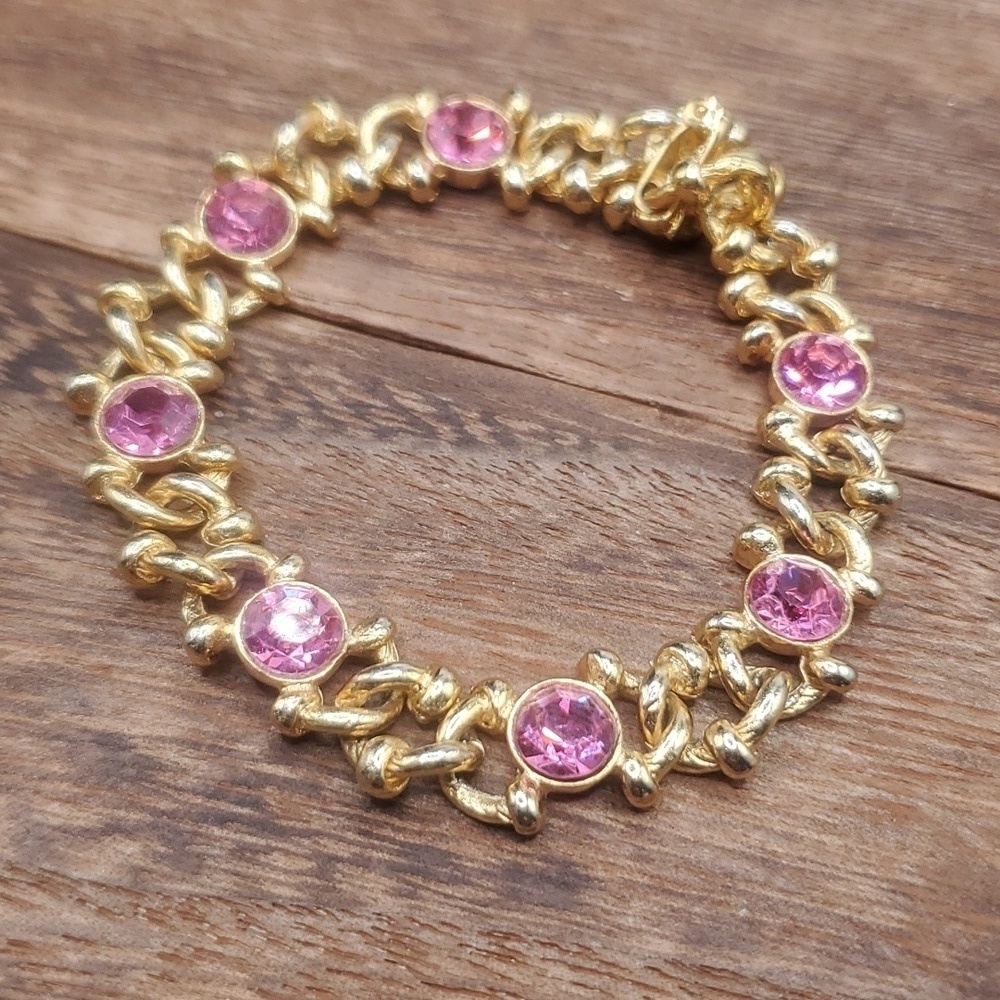 B2624 pink shining sapphire gold filled tennis bracelet made in usa‎